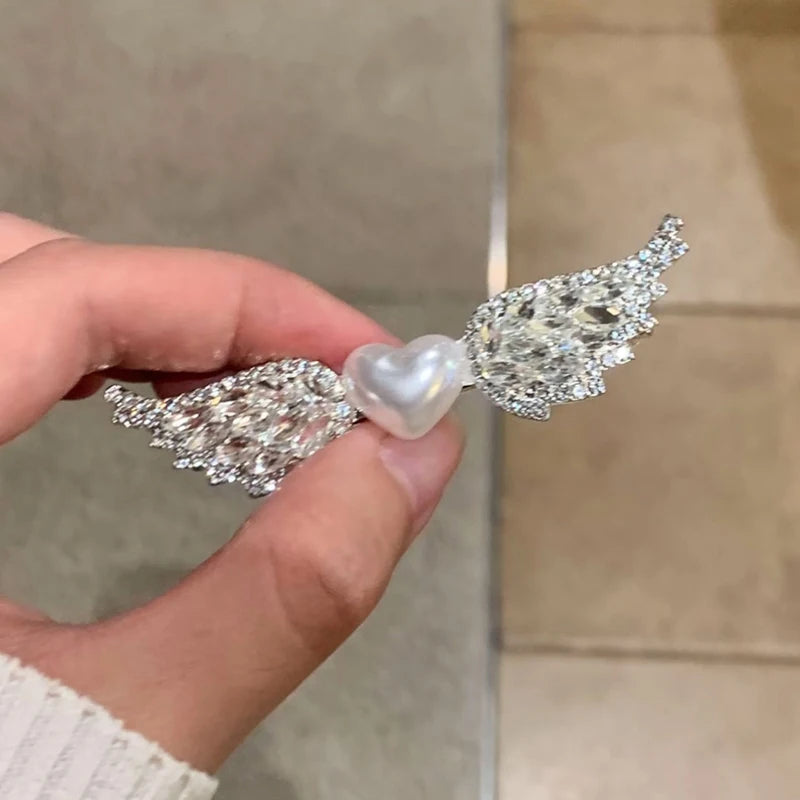 Lunivop  Korean Style Angel Wing Inlay Rhinestone Women's Duckbill Hair Clips Imitation Pearl Heart Side Bangs Barrettes Hair Accessories