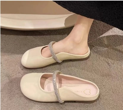 Lunivop Fashion Bowknot Pearl Flat Bottom Baotou Half Slippers Women New Summer Shallow Mouth Mary Jane Single Shoes Casual Slides