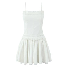 Lunivop  Sexy Beige White Lace Spliced Sling Dress Women Low waist A-line Summer Short Dresses Holiday Party  Robe Cotton