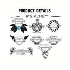 2pcs Halloween Elements Nipple Ring Nipple Piercing Jewellery Skeleton Hand Spider Heart Bat Wings Tight Spell Teeth Octopus