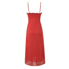 Lunivop  Holiday Summer Dresses Women Ruffle O Neck Sleeveless A-line Midi Polka Dot Red Dress Spaghetti Straps Robe