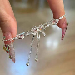 Lunivop  Sweet Pink Bowknot Bracelet For Women Luxury Sparkling Rhinestone Adjustable Bracelet Daily Dating Jewelry Accessories
