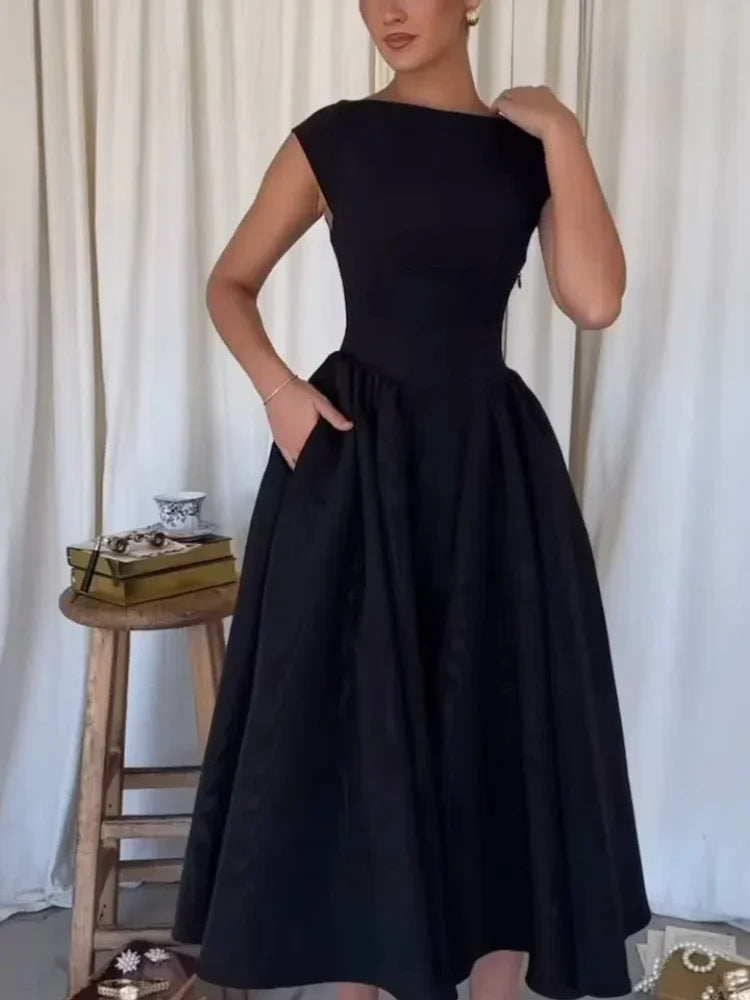 Lunivop  Spring  Women White Backless A-line Midi Dresses Elegant O Neck Sleeveless Wrapped Waist Dresses Ladies Chic Streetwear