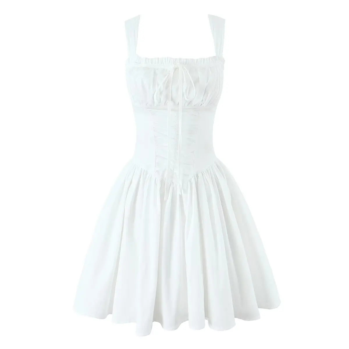 Lunivop  Pretty Girl Summer White Tank Mini Dress Women Elegant Square Neck Sleeveless Dresses Short Holiday Robe Cotton Vestidos