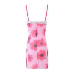 Lunivop  Sexy Spliced Lace Slash neck Tie-dye Flower Mesh Sling Dress Women Skinny Slim Waist Package Hips Backless Robe Vestidos