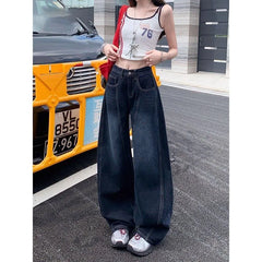 Lunivop  Letter Embroidery Wide Leg Trousers Women Korean Fashion High Waisted Sickle Jeans Female New Streetwear Baggy Y2K Denim Pants