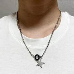 Lunivop Punk Stainless Steel Star Black 8 Ball Pendant Necklace for Women Men Hip Hop Korean Fashion Neck Chain Y2K Jewelry Accessories