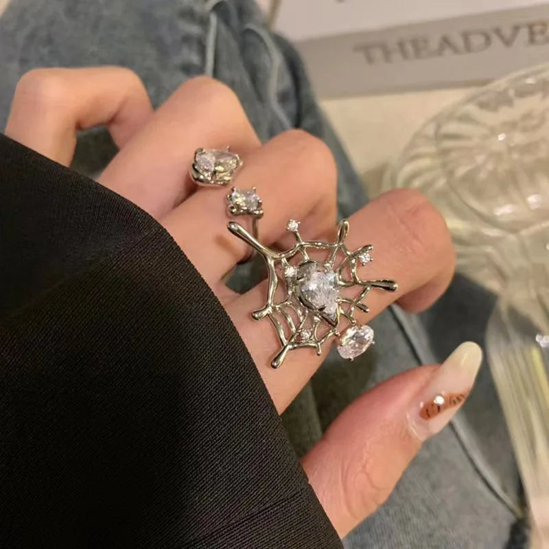 Lunivop Fashion Trend Pink Crystal Bowknot Heart Rings Zircon Ring Y2K Shiny Zircon Rings for Women Girls Party Aesthetic Jewelry