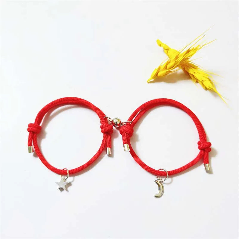 Lunivop  2Pcs Fashion Star Moon Magnetic Pendant Couple Bracelets for Women Handmade Rope Chain Bracelet Friendship Minimalist Jewelry