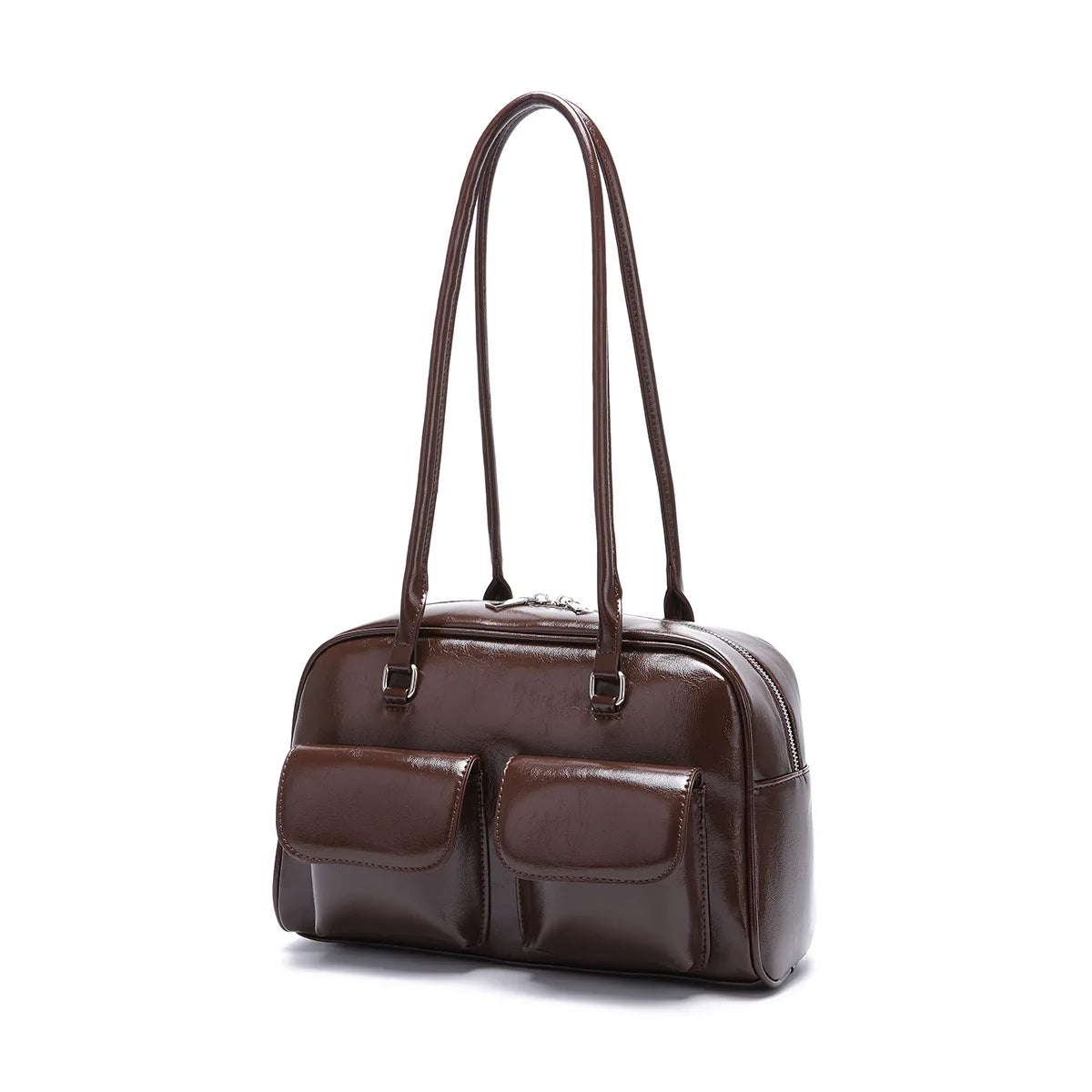 Lunivop Retro White Bowling Bag Purse Women Hot Girls Leather Pocket Chic Casual Handbag Female Vintage Shoulder Bags Aesthetic