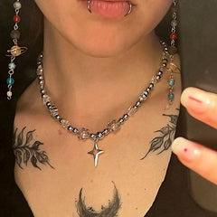 Lunivop Punk Vintage Sun Totem Pendant Clavicle Chain Fashion Imitation Pearl Necklace For Women Men Aesthetics EMO Goth Jewelry Gift