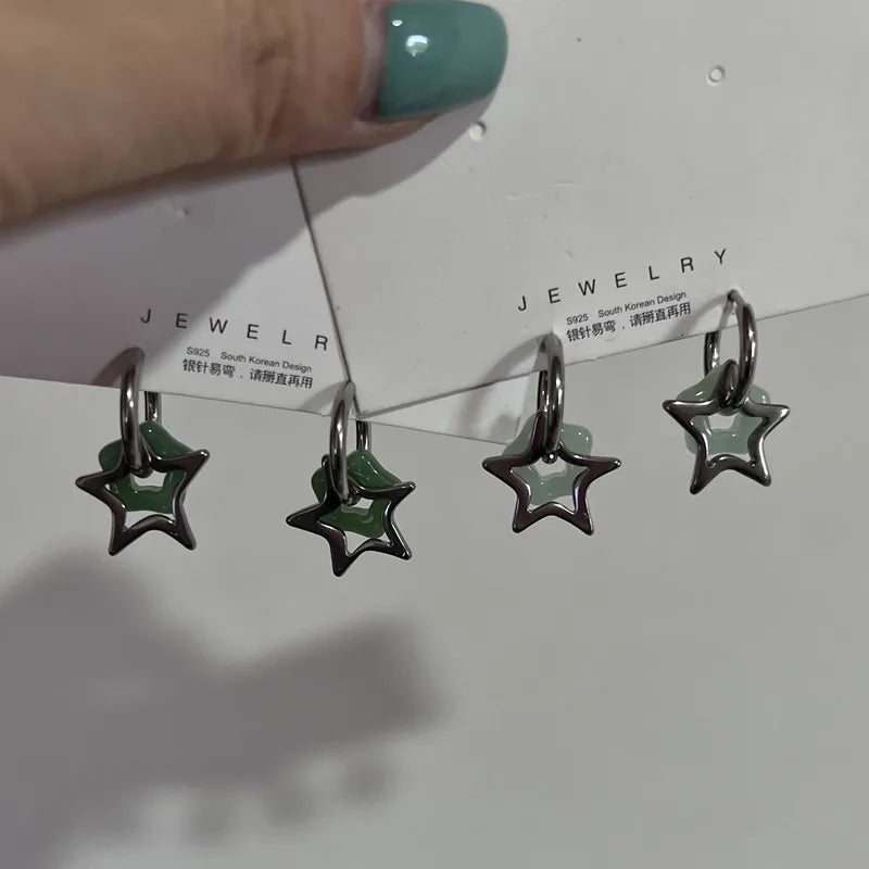 Lunivop Fashion Imitation Jade Pentagon Star Earrings Niche Design Feeling Ear Buckle Female New Light Luxury Ear Accessories