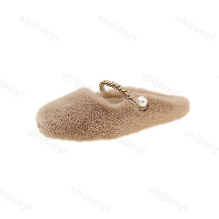 Lunivop Comfort Round Toe Lambs Wool Ballet Flats Woman Warm Teddy Fur Mary Jane Shoes Ladies Design Winter Fluffy Mule Slippers