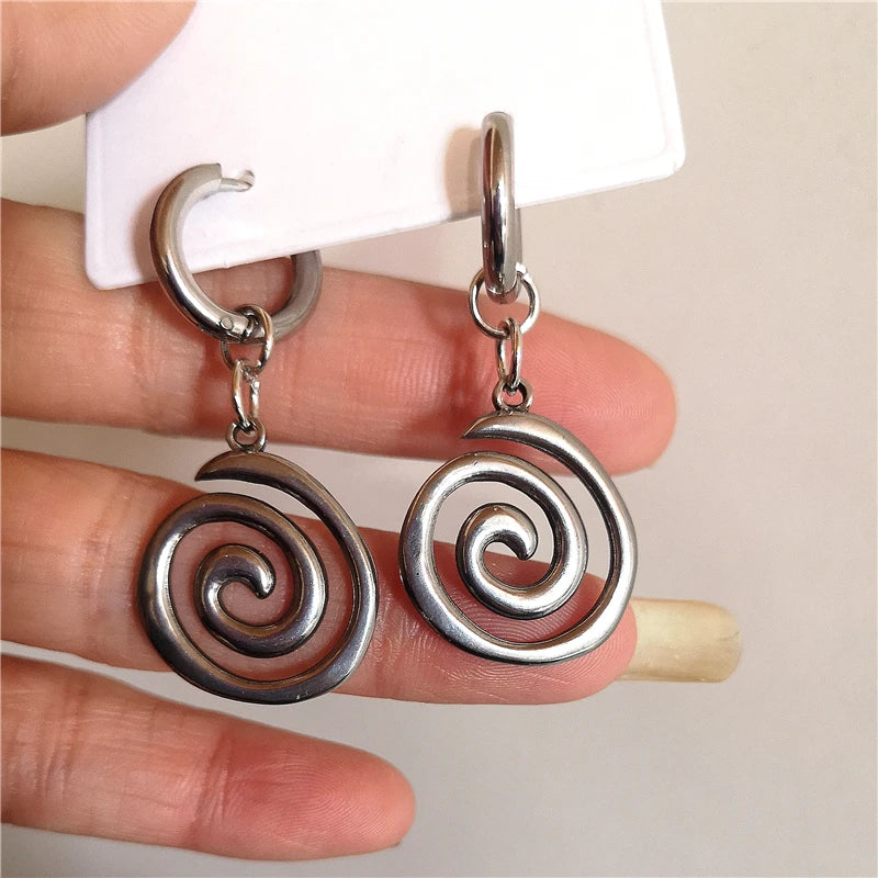 Lunivop Punk Y2k Spiral Vortex Pendant Earrings For Women Men Vintage Stainless Steel Eardrop Jewelry EMO Creative Grunge Accessories
