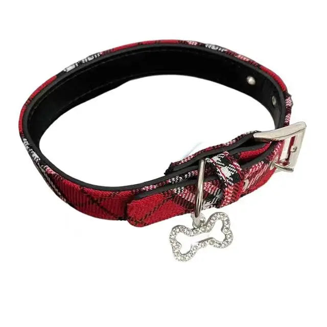 Lunivop Pet Collar Scottish Plaid Dog Collar Classic Red PU Leather Earthy Yellow Twill Dog Pet Supplies Adjustable Pet Collar