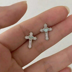 Lunivop Love Heart Cross Medical Grade 316L Stainless Steel Ear Bone Nail Shiny Y2K Silver Color Rhinestone Earring Cochlear accessories