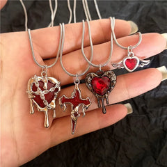 Lunivop Vintage Y2k Red Love Heart Cross Pendant Snake Chain Necklace For Women Men Halloween Aesthetic Gothic Rave Jewelry Accessories