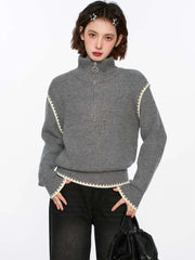 Lunivop Streetwear Retro Gray Sweaters Women Loose Harajuku Long Sleeve Knitted Pullover Y2K American Turtleneck Vintage Jumper New