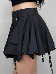 Lunivop Women Crumpled Layer Mini Skirt with Belt Strap Elastic Back Asymmetrical Short Skirt Grunge e-Girl Y2K Acubi Outfit
