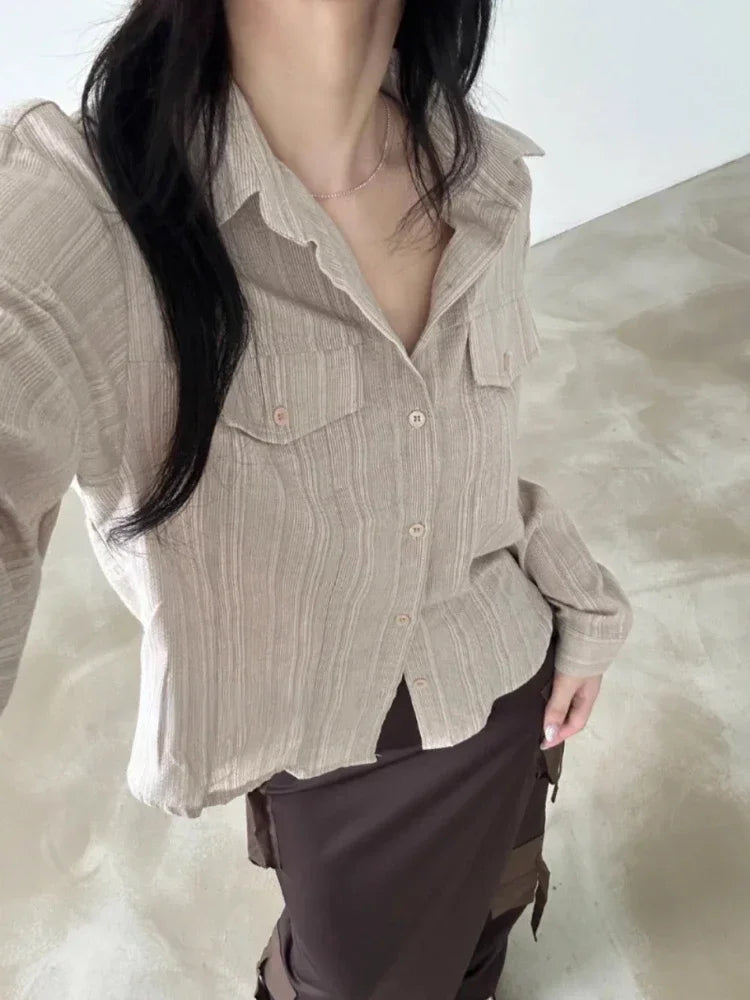 Lunivop  Korean Y2k Aesthetic Women Striped Blouse Casual Single Breasted Slim Fit Grunge Shirt Harajuku Office Streetwear Blusas Camisas