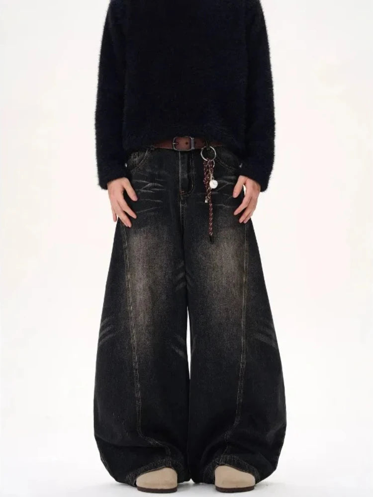 Lunivop  Vintage Washed Black Women's Jeans Wide Leg American Style High Waist Baggy Denim Pants Casual Straight Trousers New