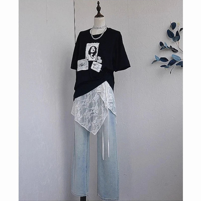 Lunivop Korean Style Irregular Skirt Women Sweet Lace Up Black Short Skirts Elegant Fashion Solid Streetwear Fart Curtain Skirt