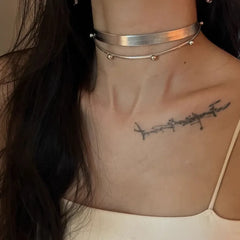 Lunivop Silver Cyberpunk Choker Necklace Double Layer Collar Hip Hop Necklace with Leather Neckband for Spicy Girl Party Birthday Gifts