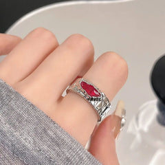 Lunivop Irregular Gemstone Ring Aesthetic Girl Hollow Red Stone Ring Women's Liquid Hollow Ring Vintage Jewelry Accessories