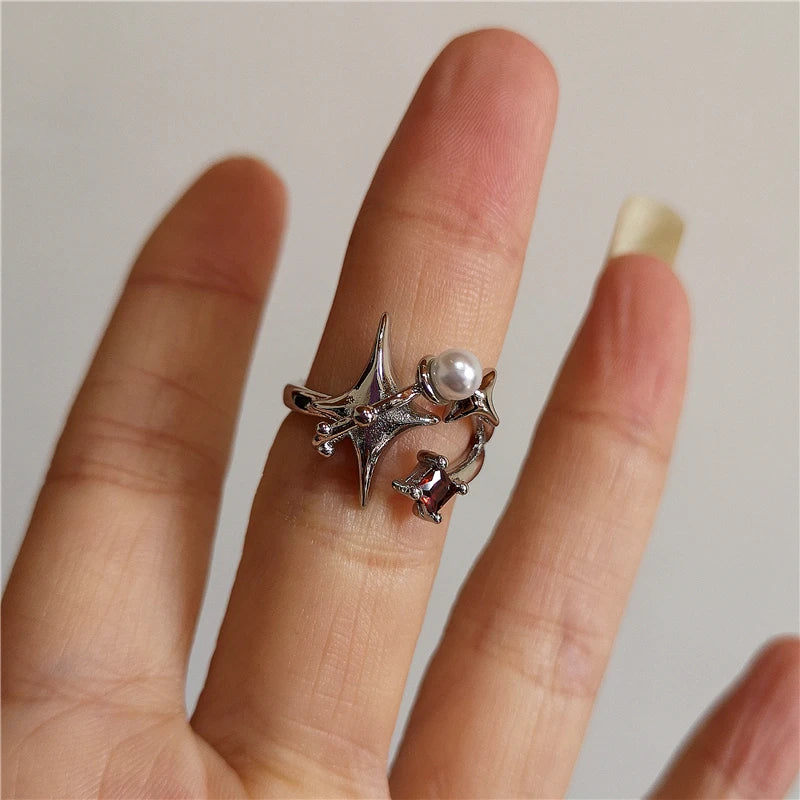 Lunivop Liquid Irregular Red Crystal Heart Pearl Star Rings Women Y2K Gothic Animal Ring Aesthetic Creative Grunge Jewelry Accessories