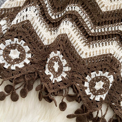 Lunivop Crochet Top Long Sleeve V-Neck Wavy Striped Open-knit Pullover Sweater for Women Teen-girl Boho Vacation Outfit