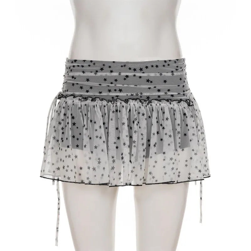 Lunivop  Spicy Girl Star Print Side Straps Pleated Design Versatile A-line Short Skirt Japanese Y2k Anime Print Skirts Gothic
