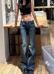 Lunivop Retro High Street Low-Waisted Jeans Women 2025 New All-Match Y2K Denim Trousers Female Sexy Slim Fit  Streetwear Flares Pants