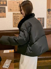 Lunivop Winter Korean Pink Parkas Women Sweet Long Sleeve Warm Thick Cotton Coat Casual Stand Collar Preppy Style Lady Cute Jacket