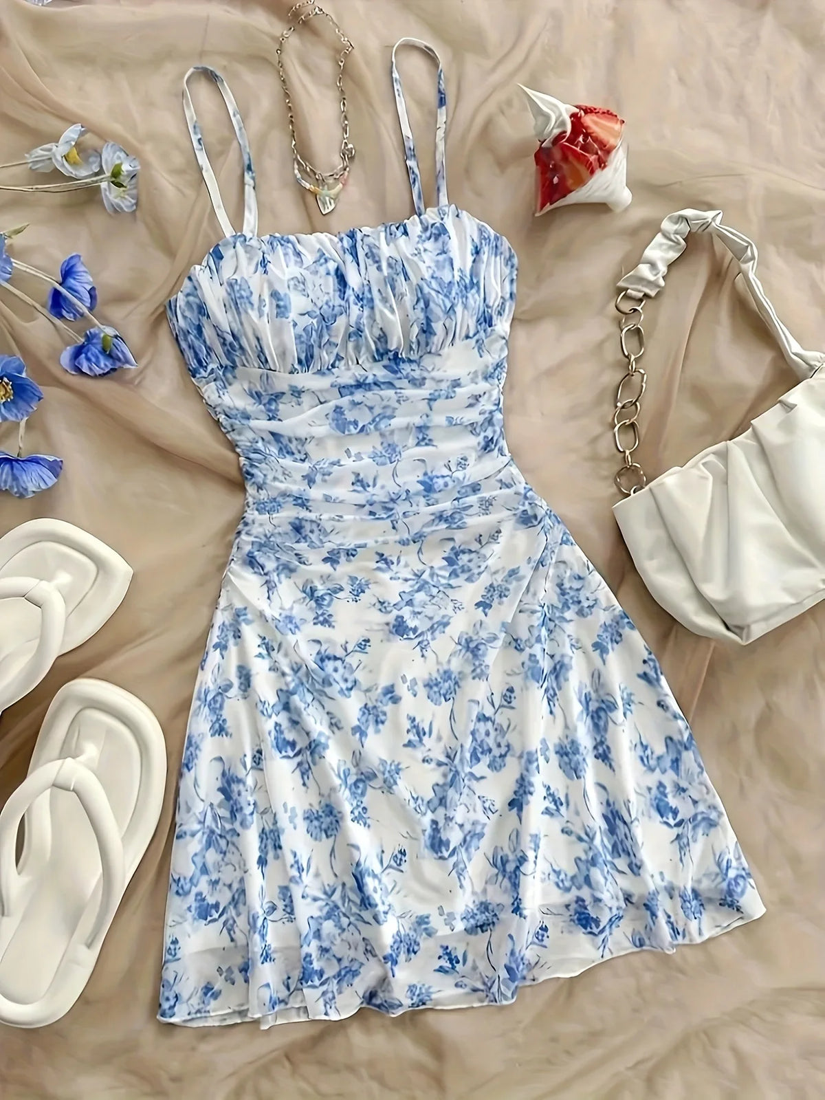 Lunivop  French Floral Strapless Dress with Waist-cinching Design Summer New Stylish Sun Protection Fashion Sexy Bodycon Mini Skirt