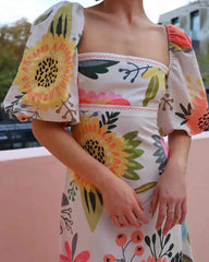 Lunivop  Women Elegant Flora Printed Halter Mini Dress Sexy V-neck Sleeveless Backless High Waist Slim Dresses Lady Vacation Wears
