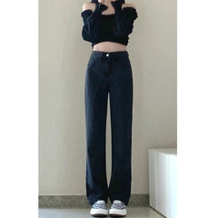 Lunivop  Black High Waist Straight Leg Jeans Women's Spring New Versatile Slimming Loose Floor-Length Wide Leg Pants Cleanfit Style