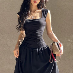 Lunivop  WhereMery Elegant Slip Long Dresses Sexy Women Ruched Bodycon Solid Maxi Dress Spring Y2K Summer Temperament High-waist Vestidos