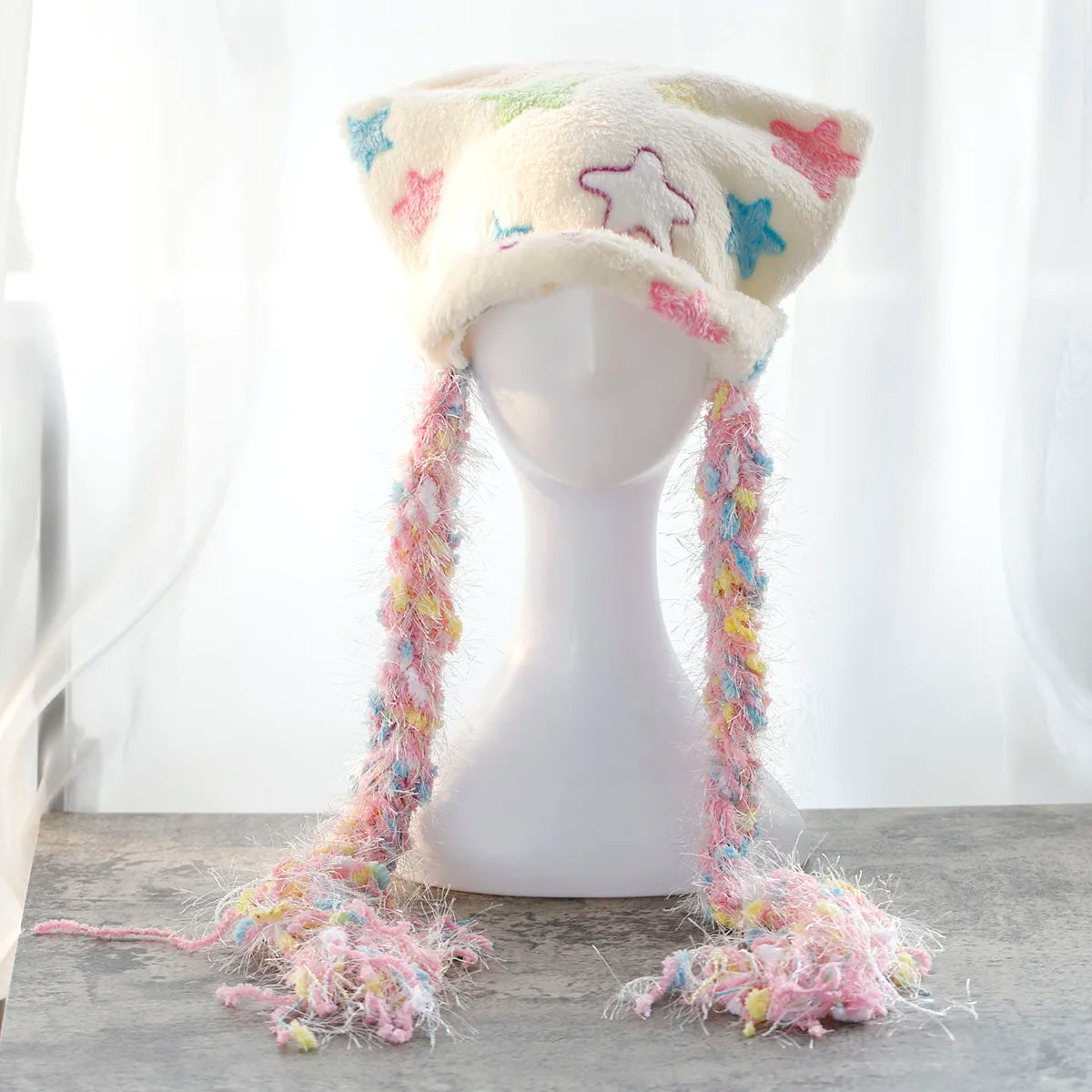 Lunivop star Scarf hat set Big caps Candy colored wool hat faux fur ear hat skiing cap Big hat Korean hat y2k warm hat Thick gentle hat