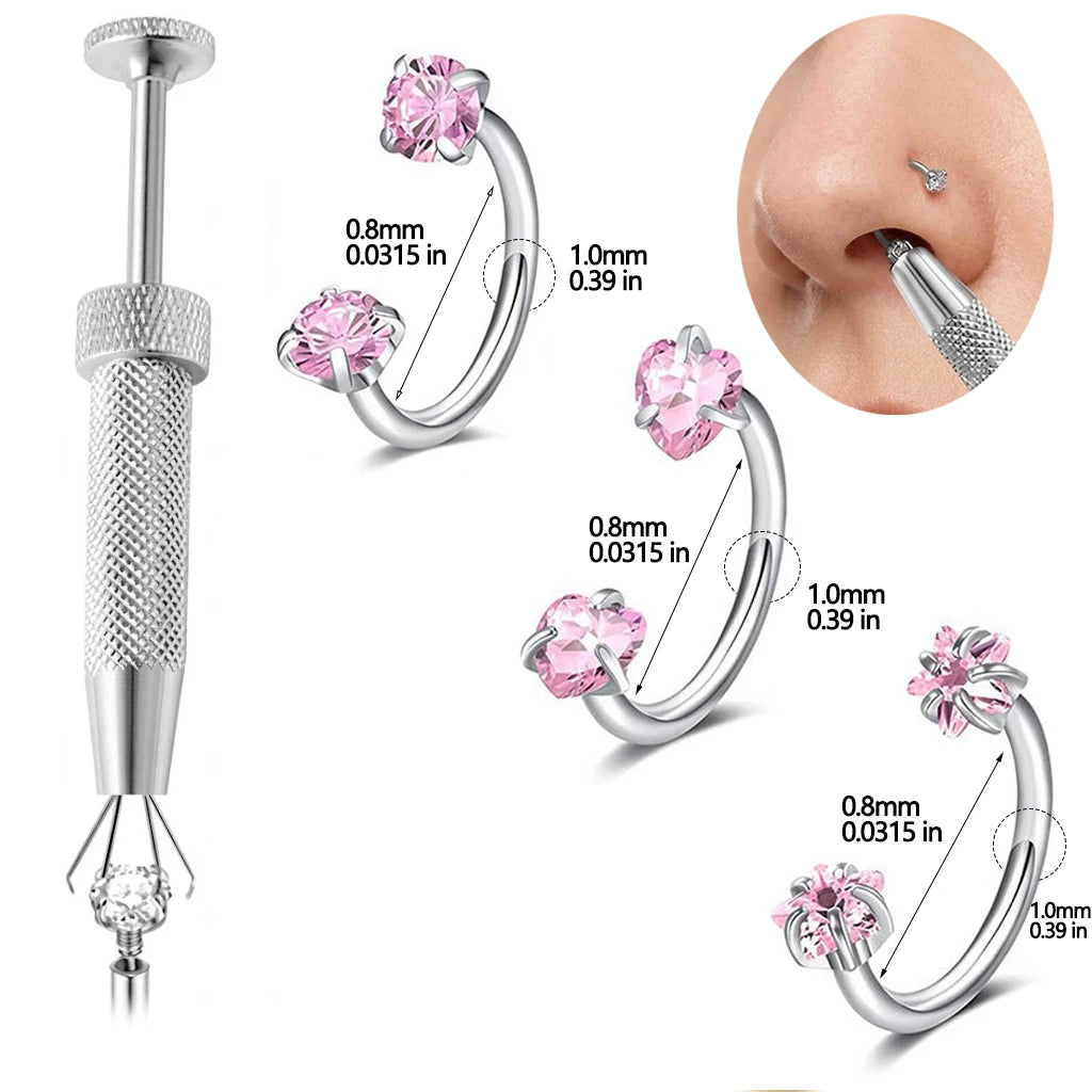 Lunivop  4Pcs Piercing Kit 18G 8mm Horseshoe Rings with Ball Grabber Tool 316L Surgical Steel Nose Lip Cartilage Earring Set