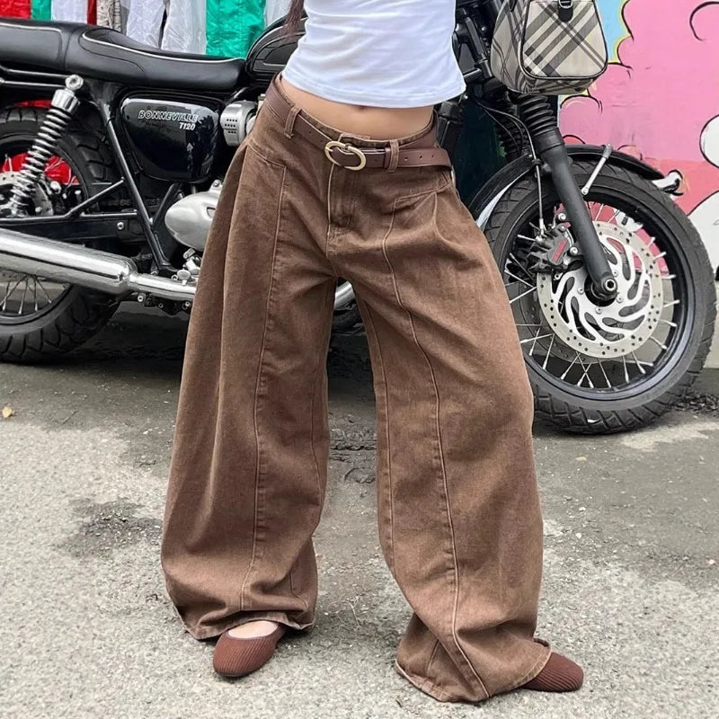 Lunivop  Vintage Punk Leopard Print Jeans for Women American High Street Loose Wide Leg Pants Y2k Sexy Low-waist Denim Pants