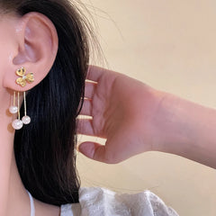 Lunivop New Trendy Golden Flower Pearl Long Tassel Earrings For Women Exquisite Alloy Needle Sweet Elegant Party Wedding Jewelry Gifts