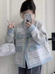 Lunivop Fall Women Sweet Tweed Jacket Vintage Casual Long Sleeve Elegant Coat French Cute O Neck Women Fall Winter Retro Tops New