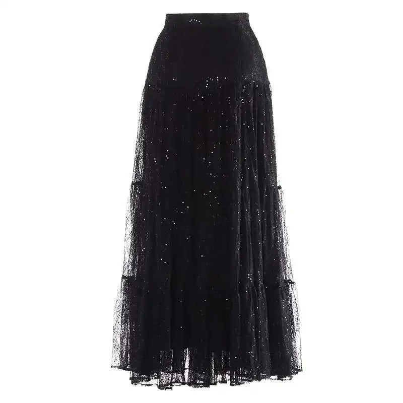 Lunivop  Fashion Women's High Waist Skirt Sequined Lace Solid Color A Line Female Skirts New Tide