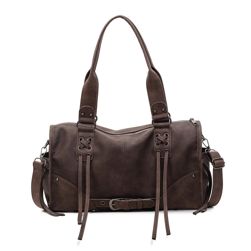 Lunivop  Retro Motorcycle Handbag Women Horizontal Tote Storage Tassel Design Pillow Shoulder Bag Trendy Large Capacity Soft Underarm Bag