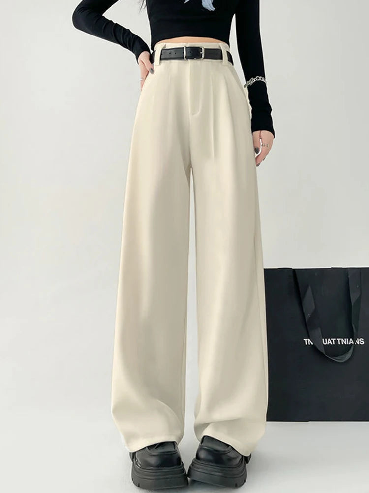Lunivop  Chic Belt Suit Wide Leg Pant Women Loose Elegant High Waist Casual Trousers Fashion Pockets Korean Sweet Straight Pants New