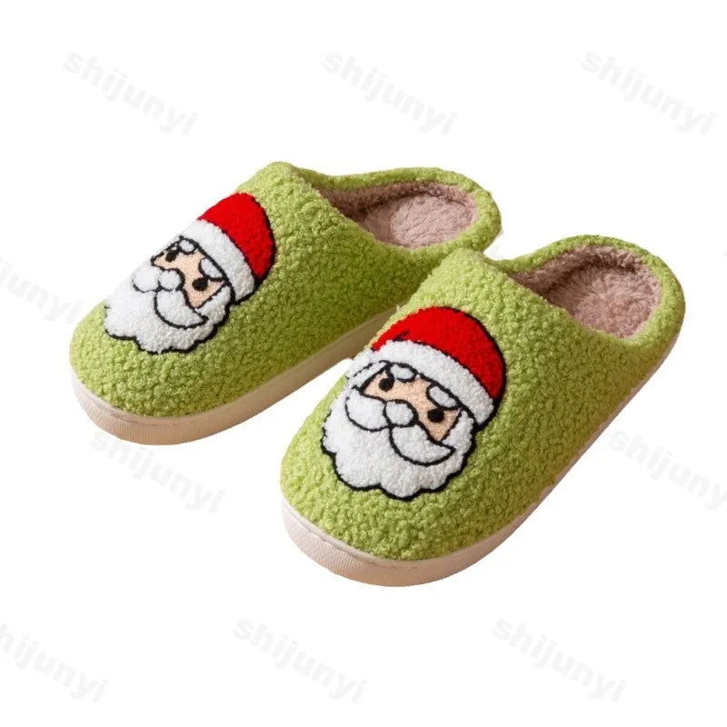 Lunivop New Christmas Elk Cotton Slippers for Women Men Winter Cute Cartoon Home Non Slip Couple Floor Slides Indoor Plush Shoes