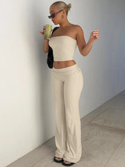 Lunivop  Women's Clothing Spring Fashion New Item Solid Color Strapless Top Flared Pants Fashionable Slim Fit Sports Suit for Women