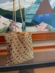 Lunivop  Beach Vacation Grass Woven Bag Women's Niche Gold Thread New Bags