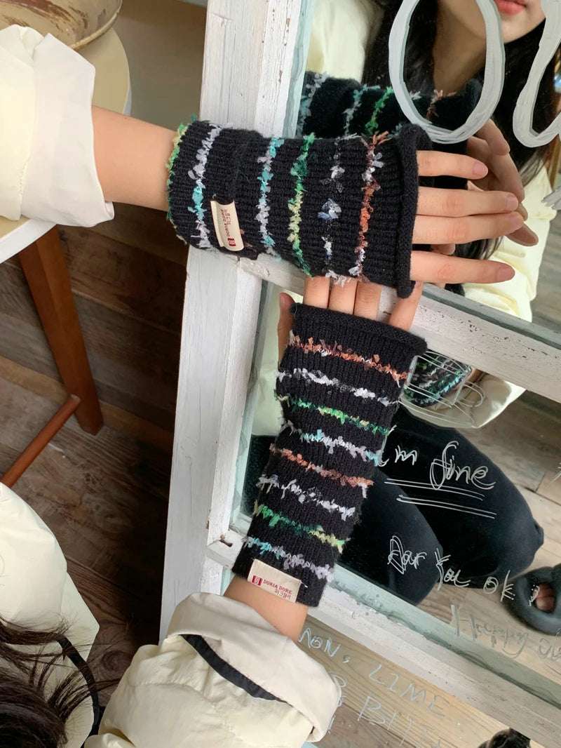 Lunivop Colorful Stripes GlovesWomen Winter Gloves Knit Sleeve Gloves Winter Girl Student Solid Color Knitted Gloves For Women