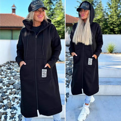 Lunivop  Autumn and Winter New Women's Elegant Long Coat Warm and Thick Hooded Solid Color with Velvet Pocket Windbreaker Coat
